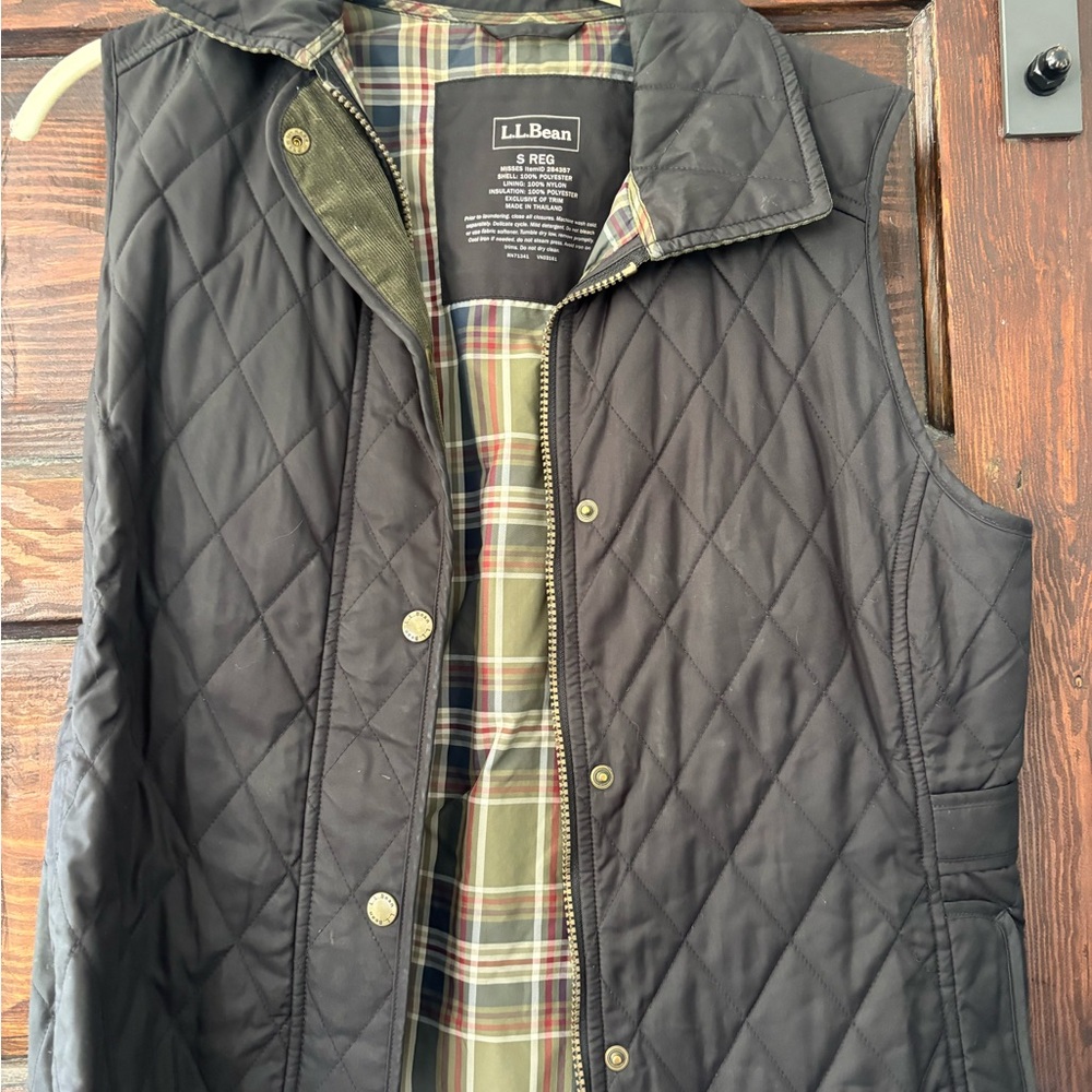 L.L. Bean Black Quilted Vest with Plaid Lining